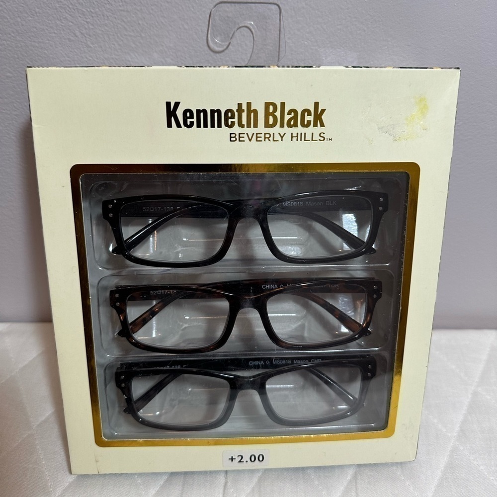 Kenneth Black Beverly Hills Cheetah Black Set Of 3 Reading Eye Glasses +2.00